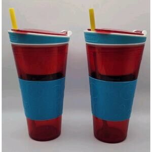 Snackeez Snack & Drink Cups Set of 2 | Red Blue | Dual Compartment Cups with Lid